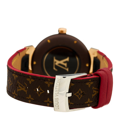 Louis Vuitton Stainless Steel 18K Rose Gold Monogram 34mm Tambour Quartz Watch Brown 3 of 5