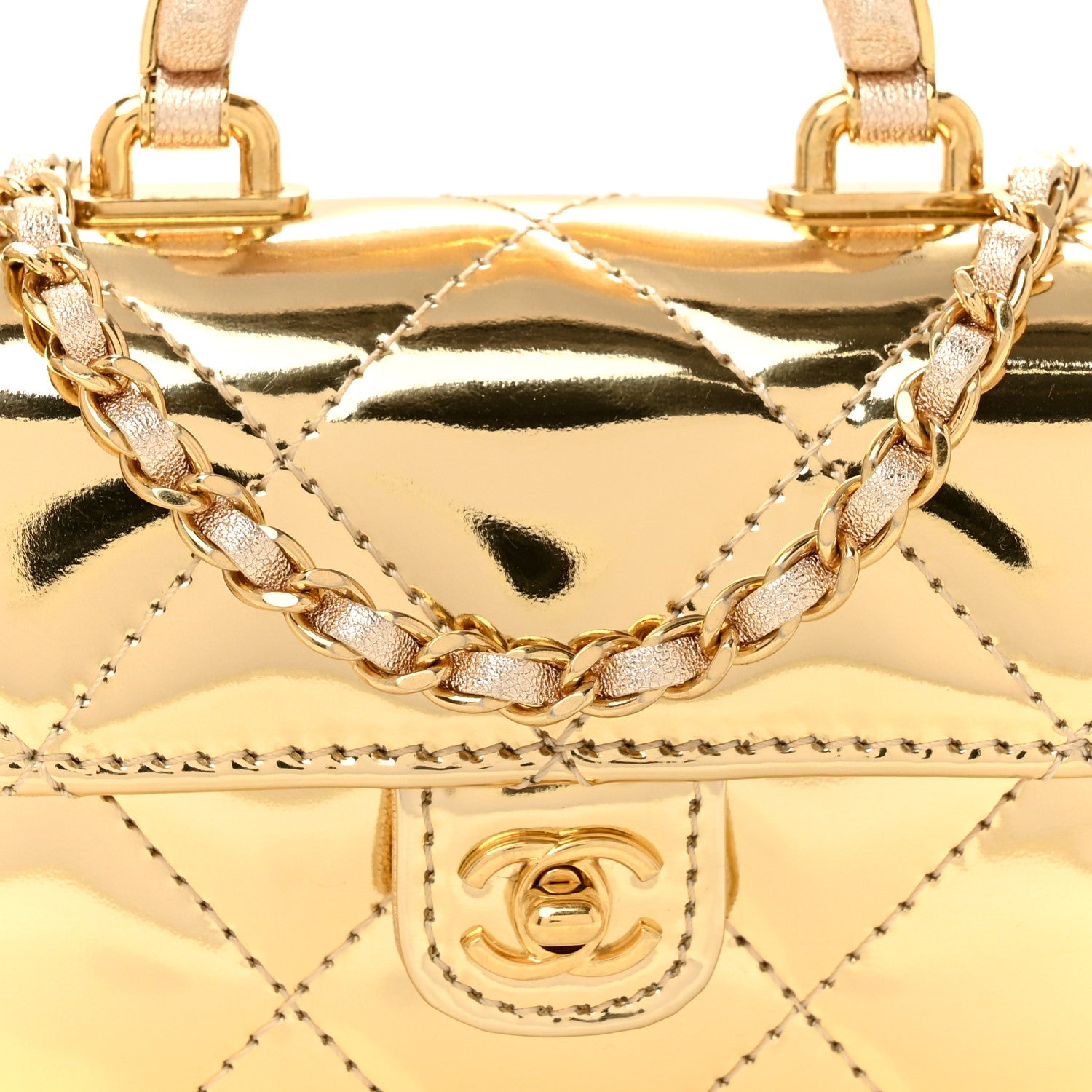 Chanel Mirror Metallic Calfskin Quilted Mini Top Handle Flap Gold 8 of 11