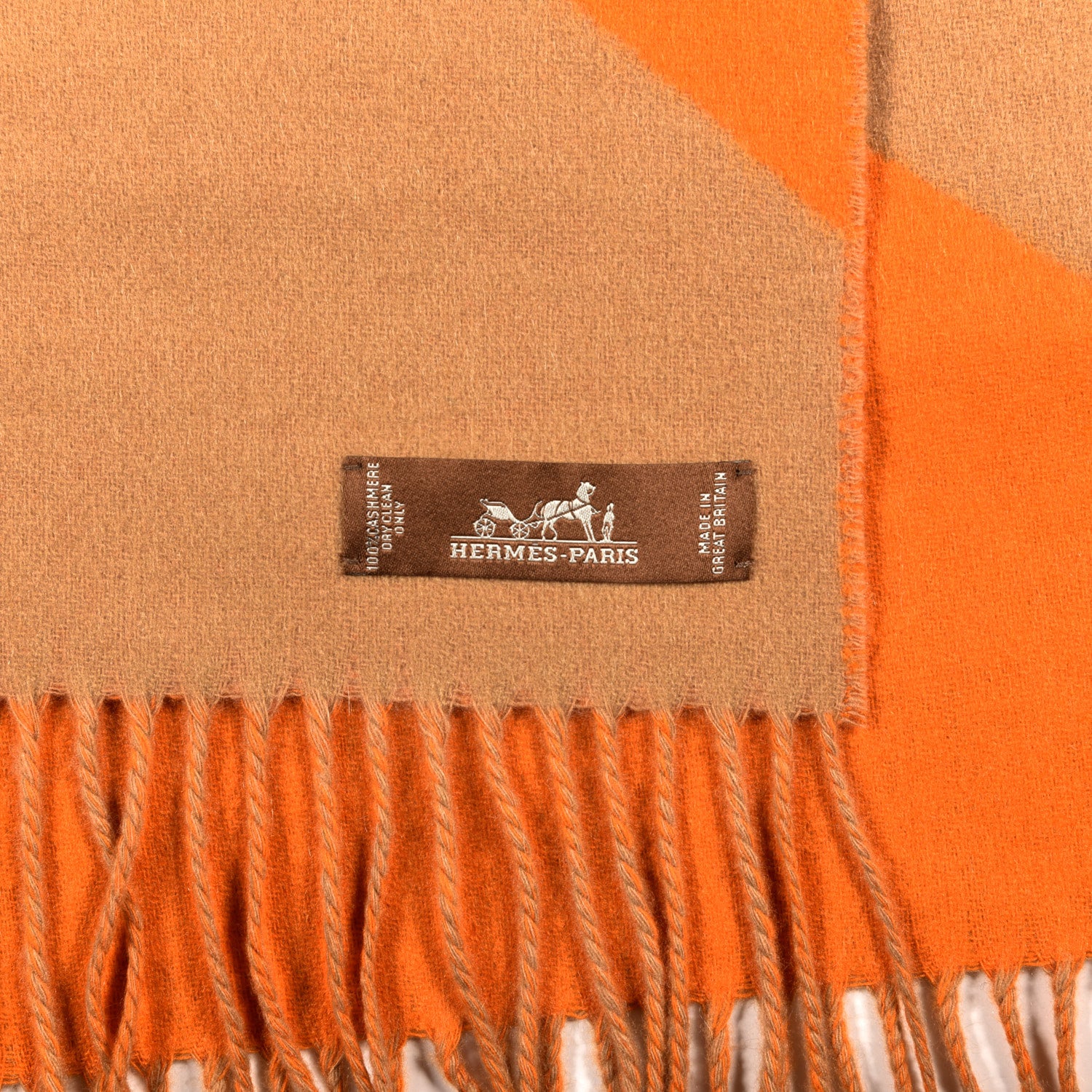 Hermes Cashmere Casaque Chevron Muffler Camel Mandarine 3 of 4