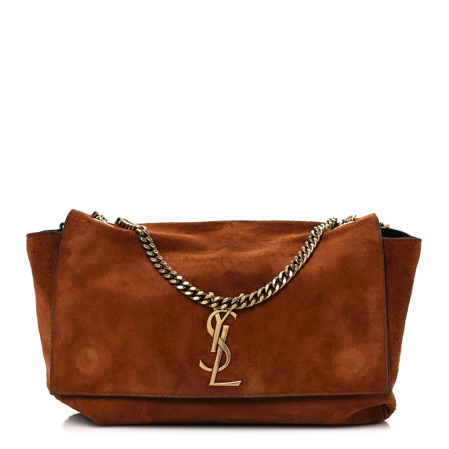 Saint Laurent Calfskin Crocodile Embossed Suede Medium Reversible Monogram Kate Satchel Military Taupe 3 of 17