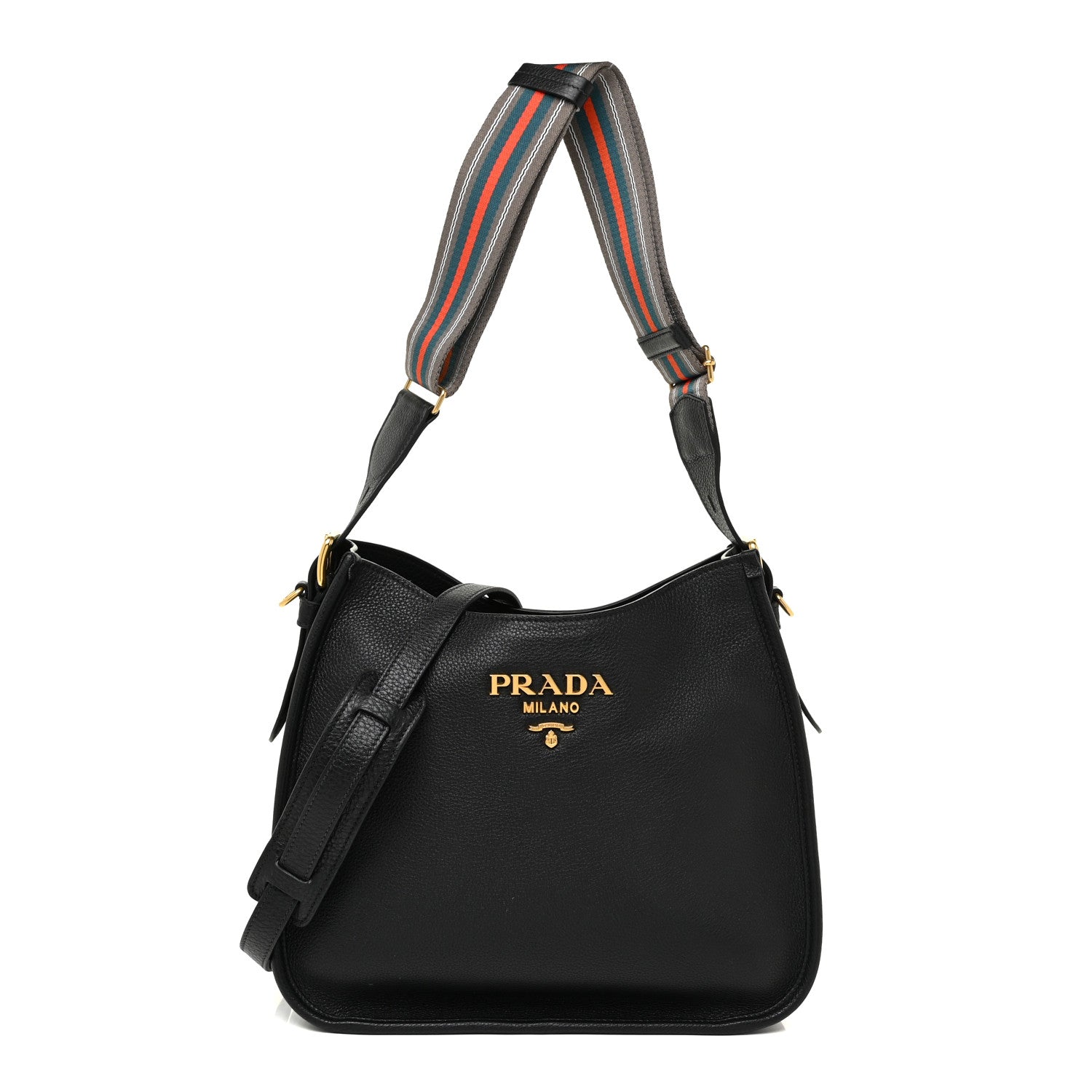 Prada Vitello Phenix Zippered Messenger Hobo Black 1 of 10