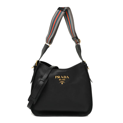 Prada Vitello Phenix Zippered Messenger Hobo Black 1 of 10