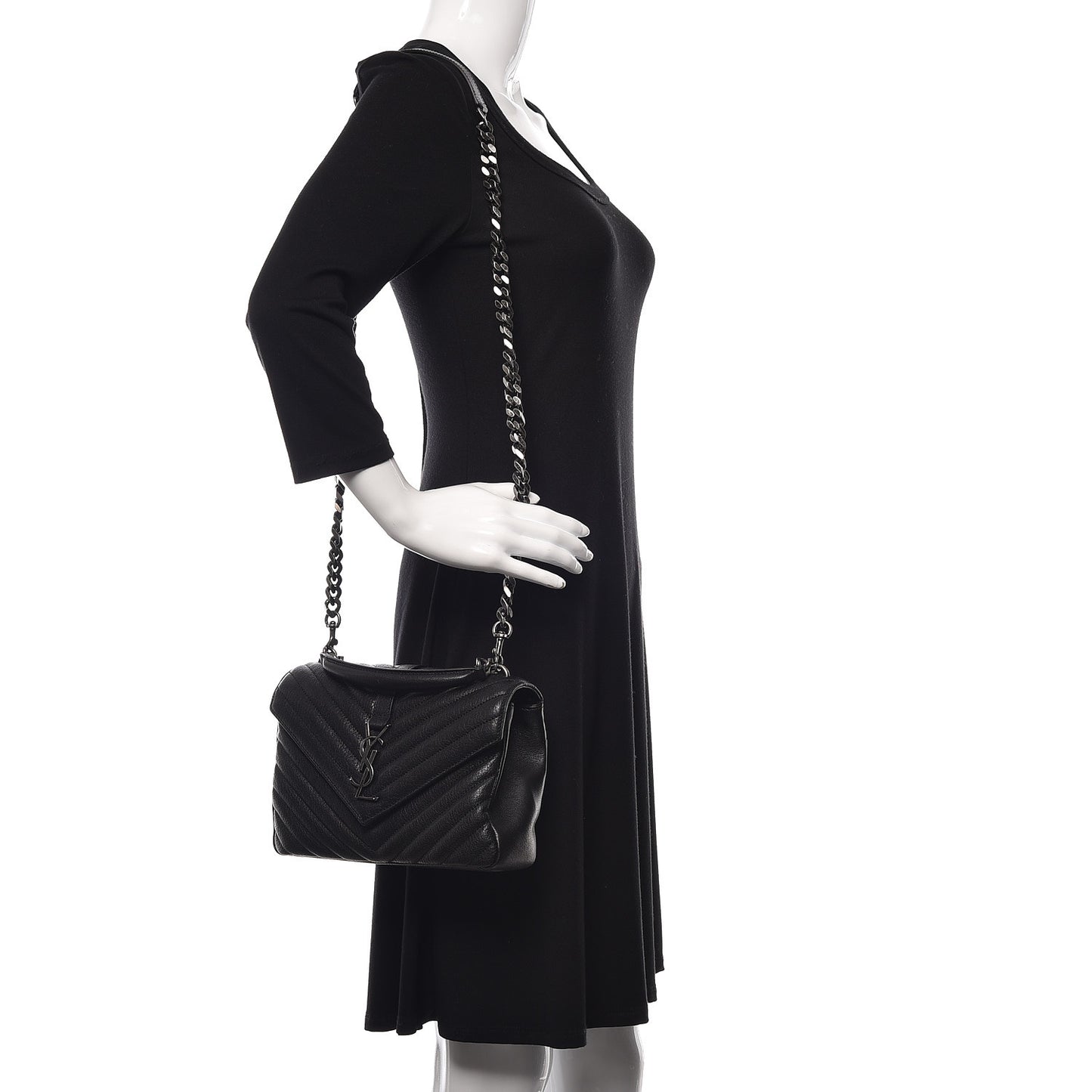Sheepskin Matelasse Chevron Monogram Medium College Bag Black
