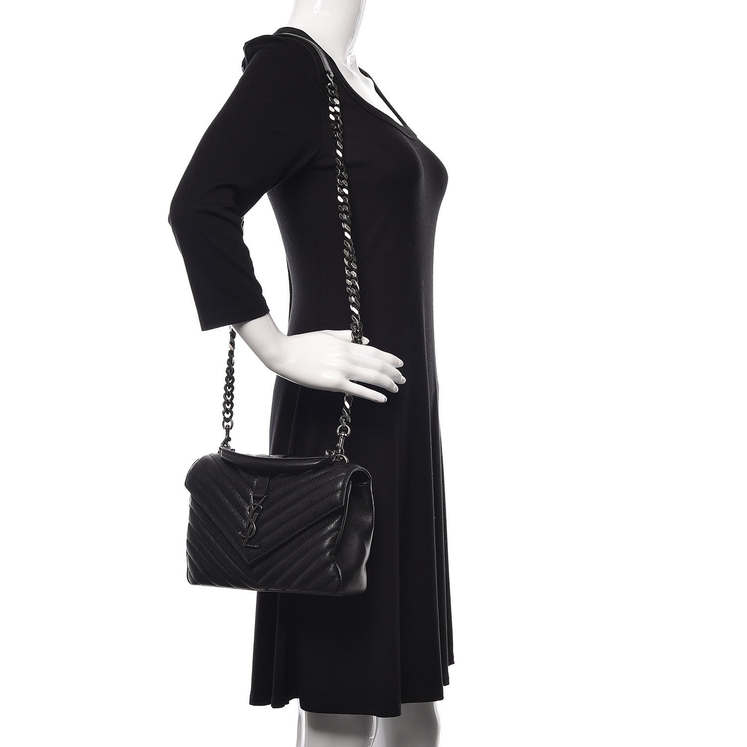 Saint Laurent Sheepskin Matelasse Chevron Monogram Medium College Bag Black 2 of 11