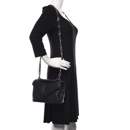 Saint Laurent Sheepskin Matelasse Chevron Monogram Medium College Bag Black 2 of 11