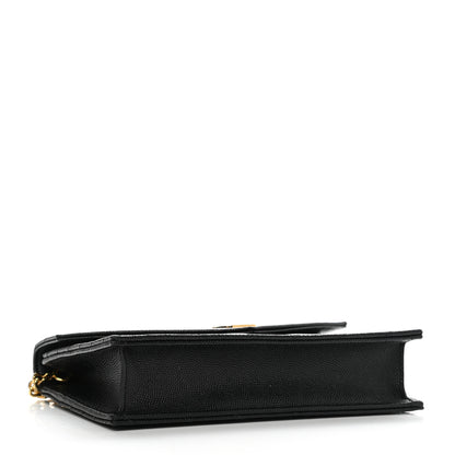 Saint Laurent Grain De Poudre Matelasse Chevron Monogram Envelope Chain Wallet Black 4 of 11
