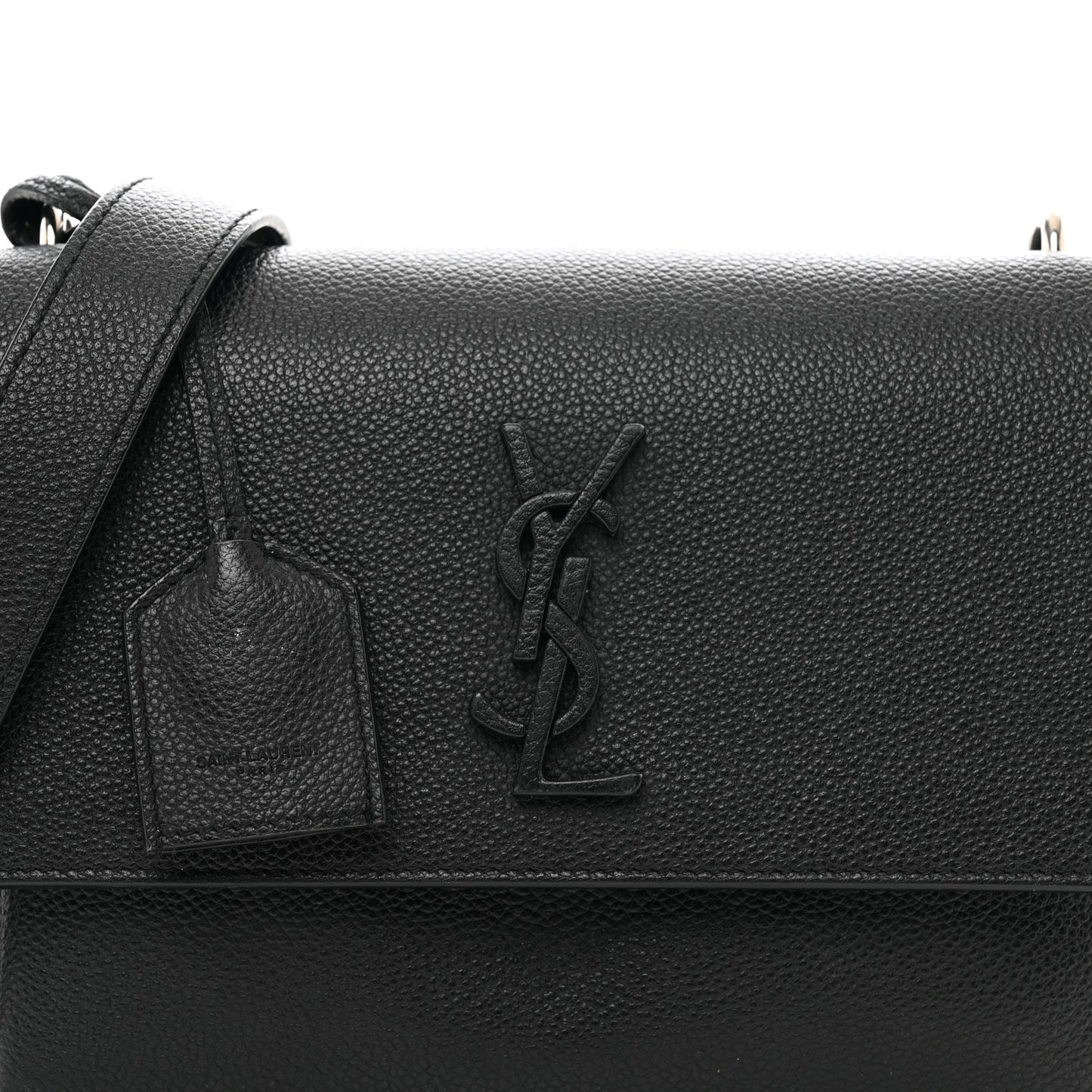 Grained Calfskin Medium Monogram Sunset Satchel Black