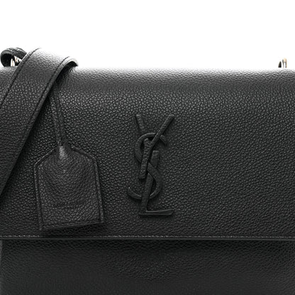 Saint Laurent Grained Calfskin Medium Monogram Sunset Satchel Black 7 of 13