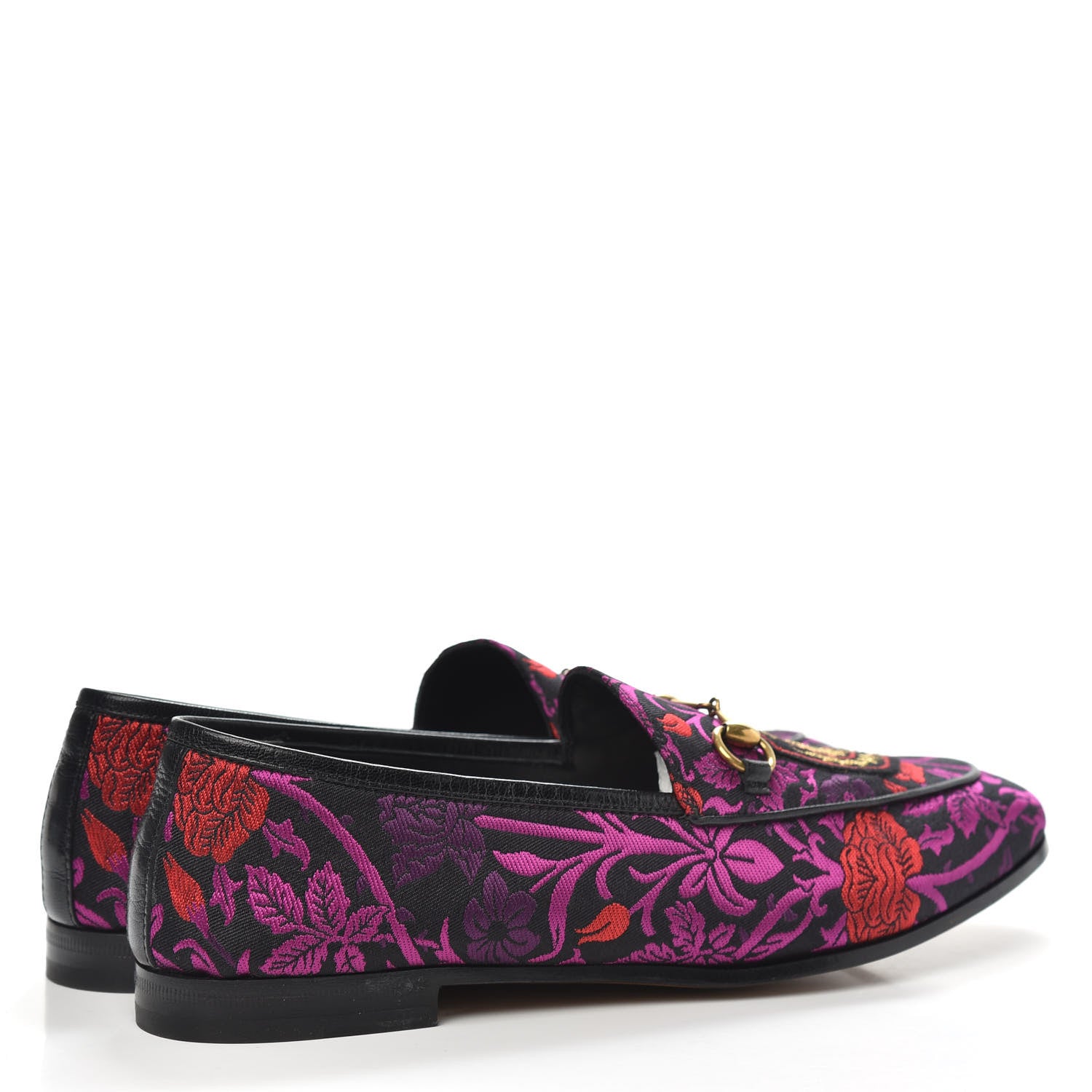 Gucci Jacquard Floral Womens Horsebit Jordaan Loafers 40.5 Black Begonia 4 of 9