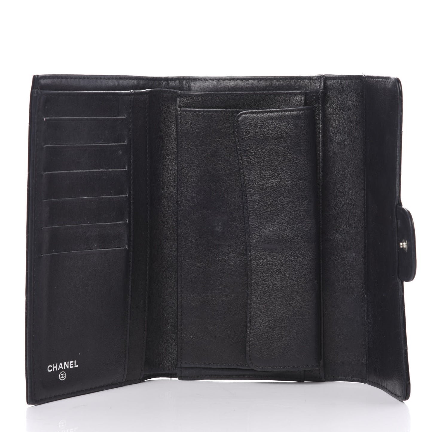 Patent Quilted Large Flap Wallet Black