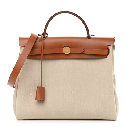 Hermes Military Toile Vache Hunter Herbag Zip Retourne 31 PM Beton Fauve 3 of 11