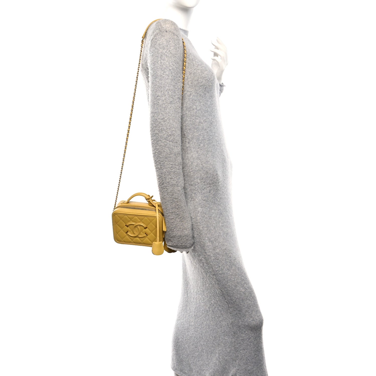 Chanel Caviar Quilted Small CC Filigree Vanity Case Yellow 2 of 13