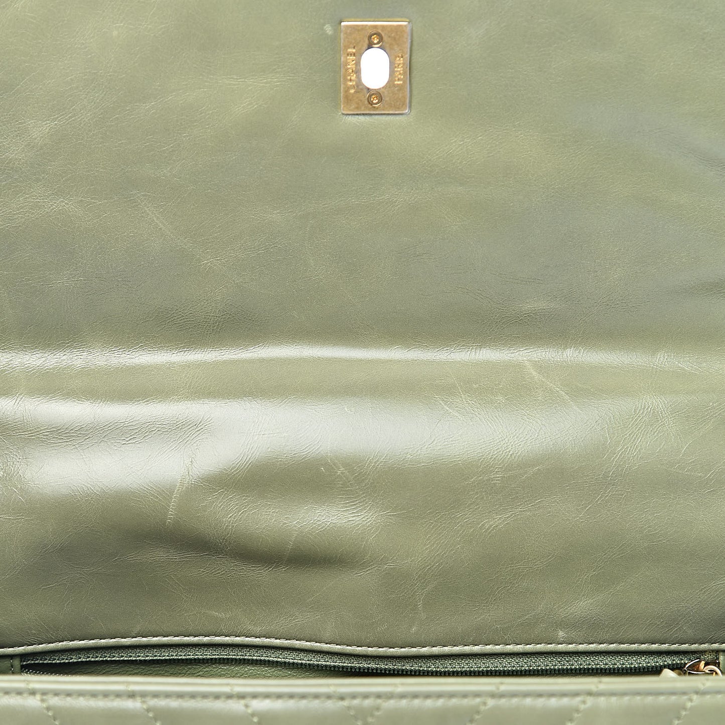 Calfskin Lizard Chevron Quilted Medium Coco Handle Flap Green
