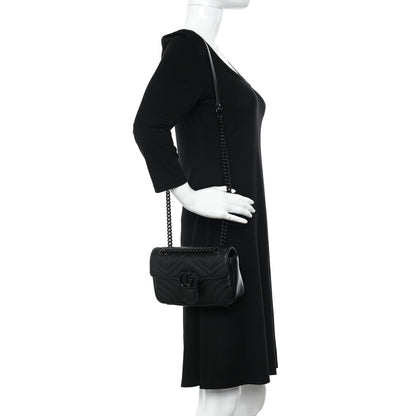 Gucci Calfskin Matelasse Monochrome Mini GG Marmont Shoulder Bag Black 2 of 9