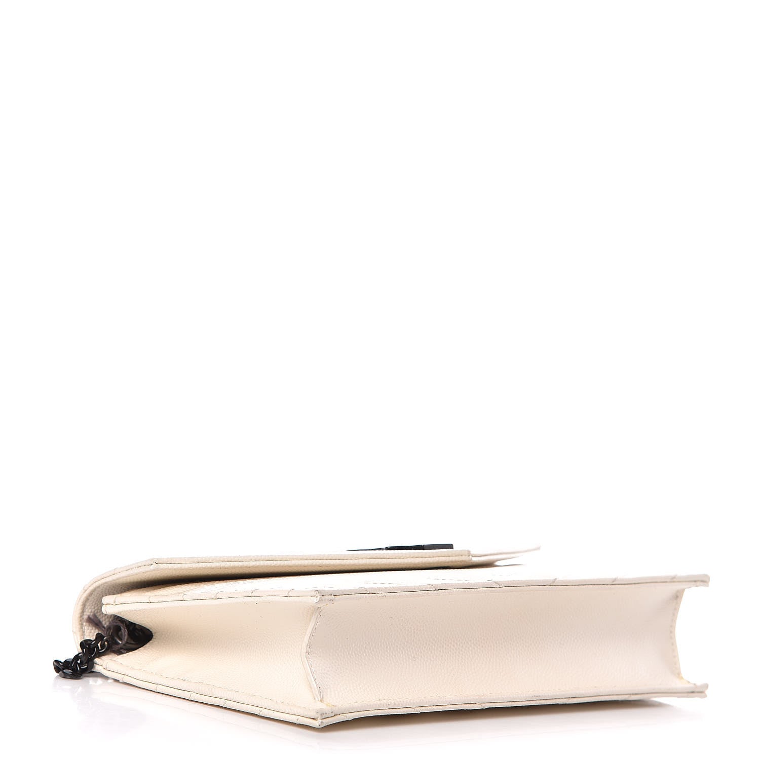 Saint Laurent Grain De Poudre Matelasse Chevron Monogram Envelope Chain Wallet Dove White 4 of 12
