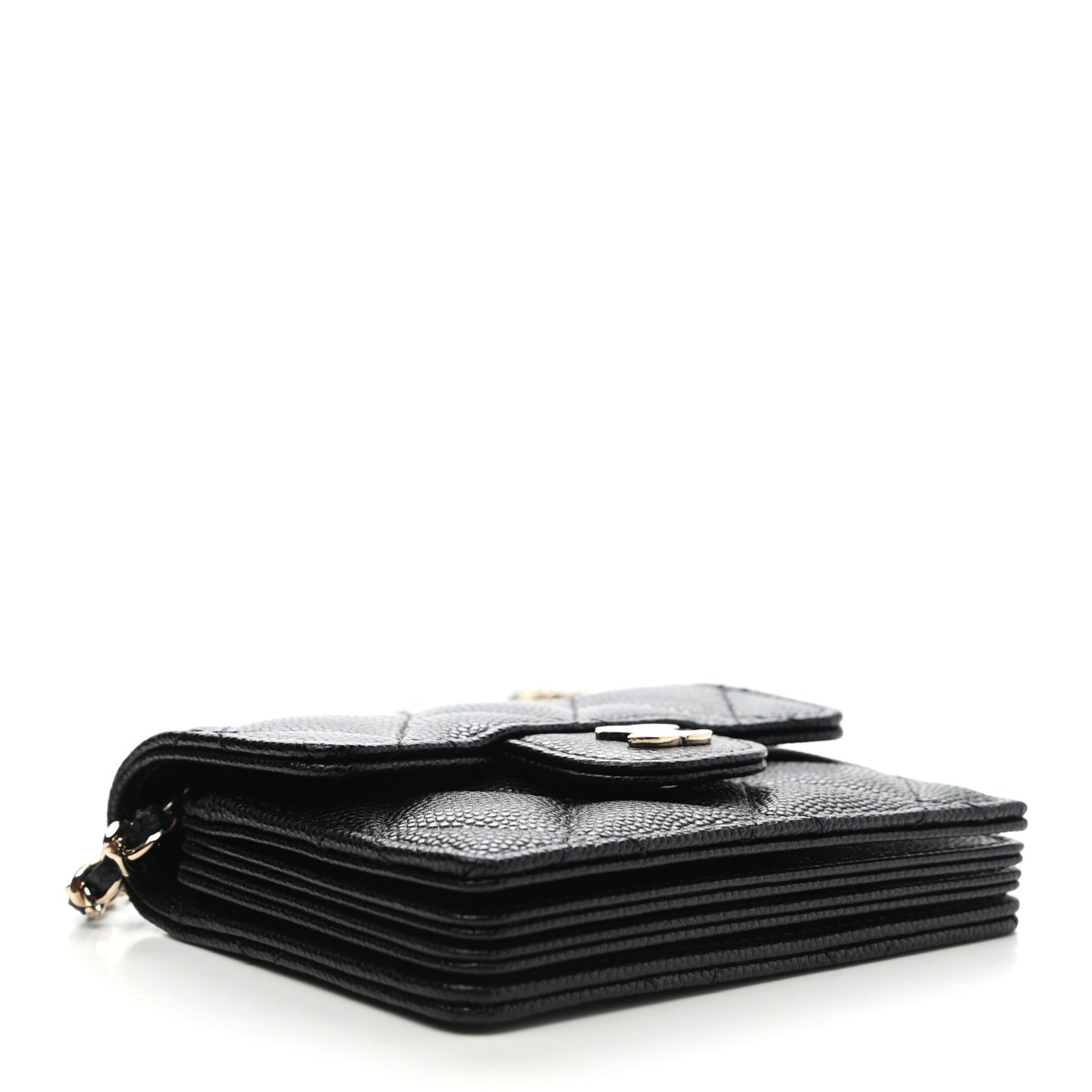 Caviar Quilted Flap Card Holder On Chain Black