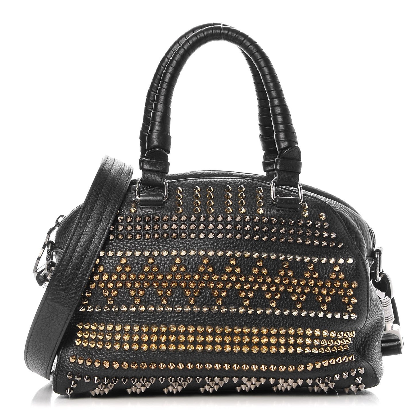 Calfskin Mix Chevron Spikes Small Panettone Bowling Bag Black