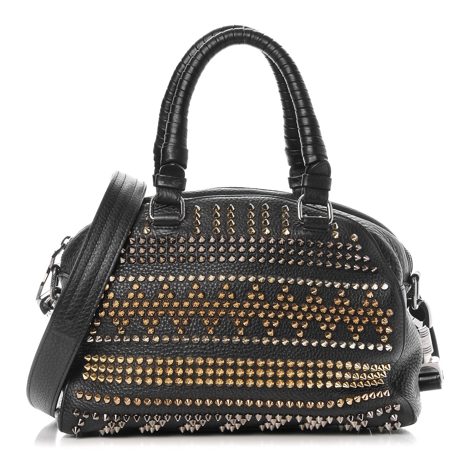Christian Louboutin Calfskin Mix Chevron Spikes Small Panettone Bowling Bag Black 1 of 8