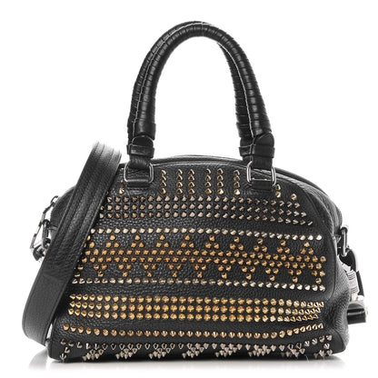 Christian Louboutin Calfskin Mix Chevron Spikes Small Panettone Bowling Bag Black 1 of 8