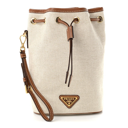 Prada Canvas Drawstring Wristlet Pouch Beige Cognac 1 of 10