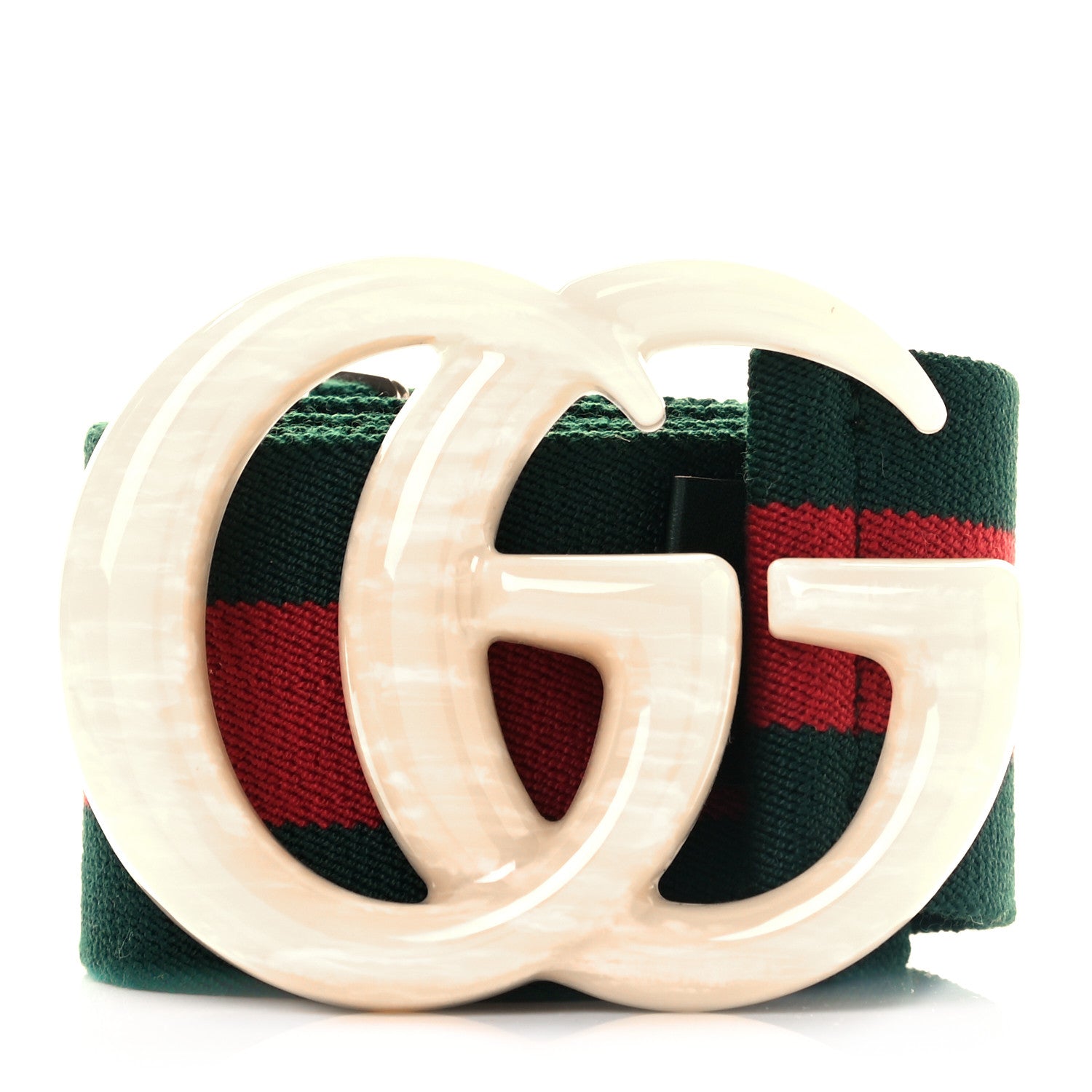 Gucci Web Elastic Plexiglass GG Marmont Belt 80 32 Red Green 1 of 3