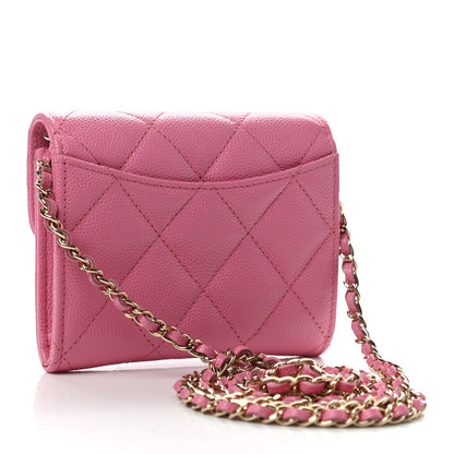 Chanel Caviar Quilted Flap Card Holder On Chain Pink 3 of 9
