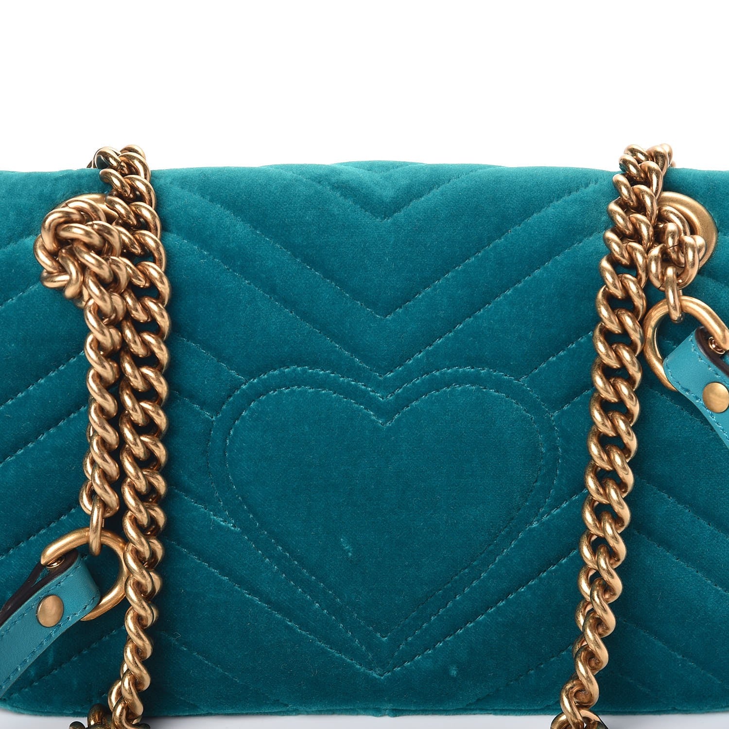 Gucci Velvet Matelasse Mini GG Marmont Shoulder Bag Pavone Cyan 7 of 9