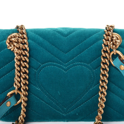 Gucci Velvet Matelasse Mini GG Marmont Shoulder Bag Pavone Cyan 7 of 9