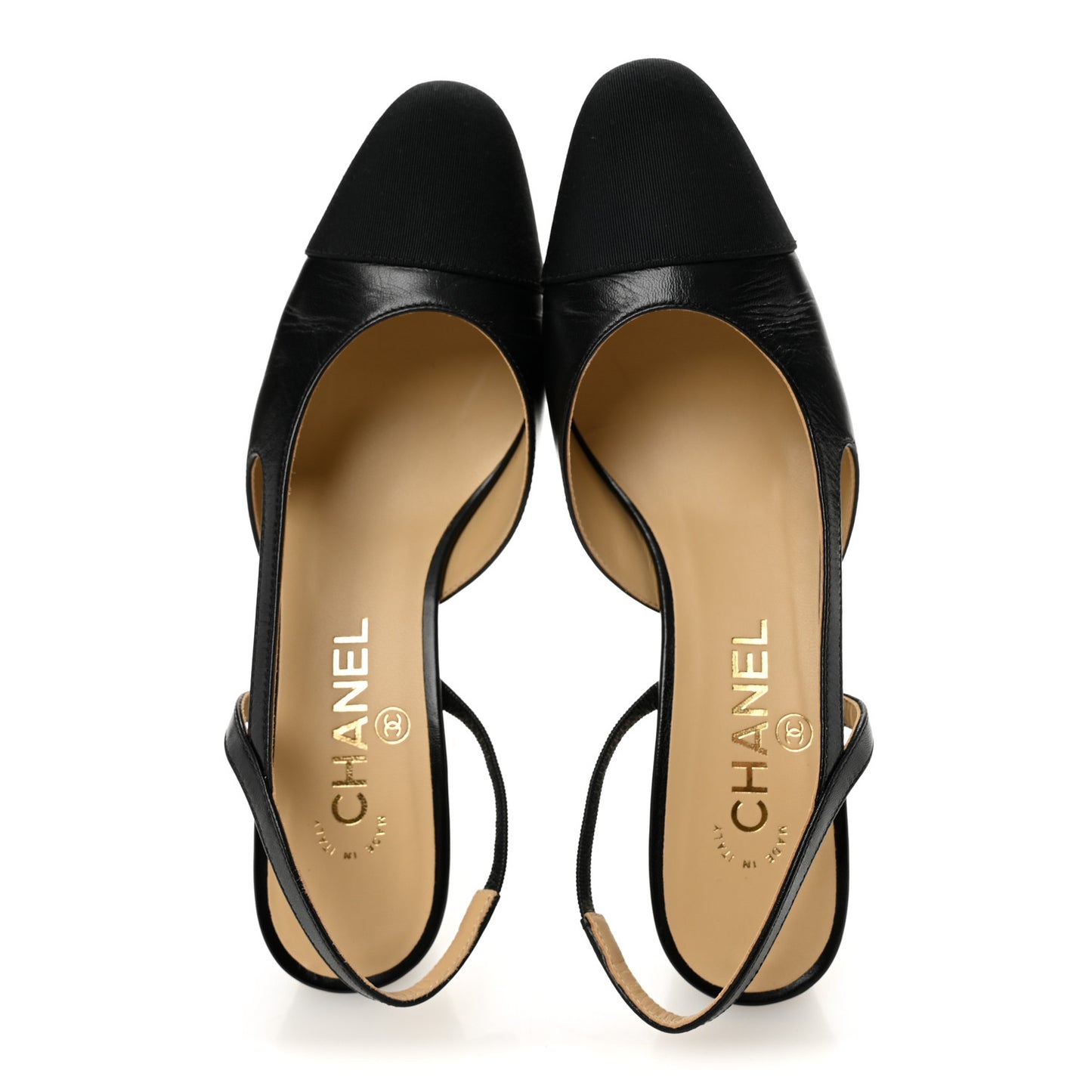 Goatskin Grosgrain Cap Toe CC Slingback Pumps 37 Black