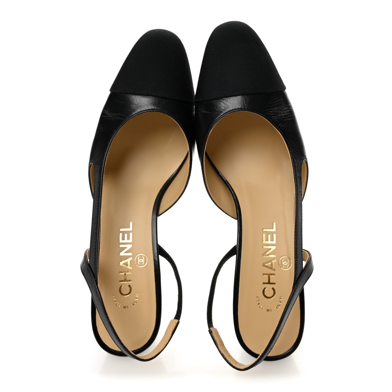 Chanel Goatskin Grosgrain Cap Toe CC Slingback Pumps 37 Black 4 of 8