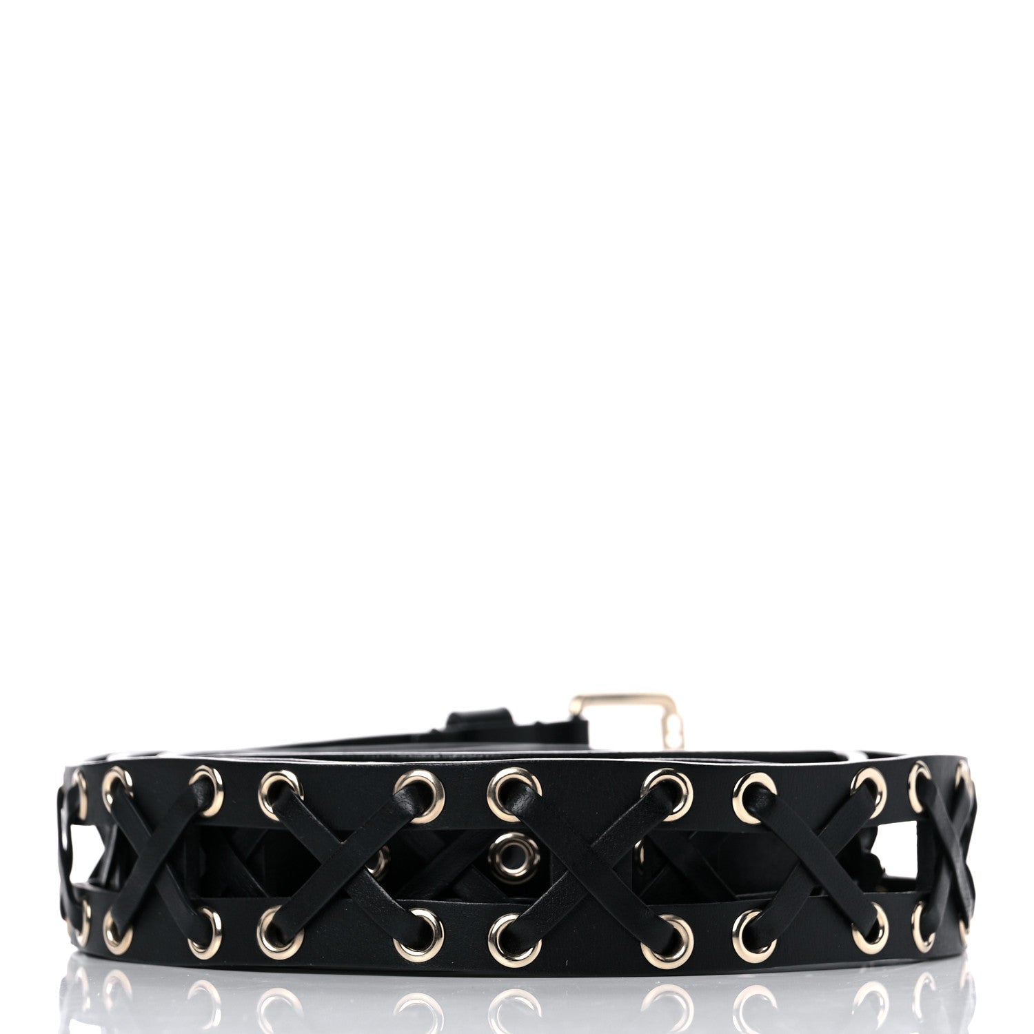 Chanel Calfskin Cross Stitch Grommet Belt 110 44 Black 2 of 5