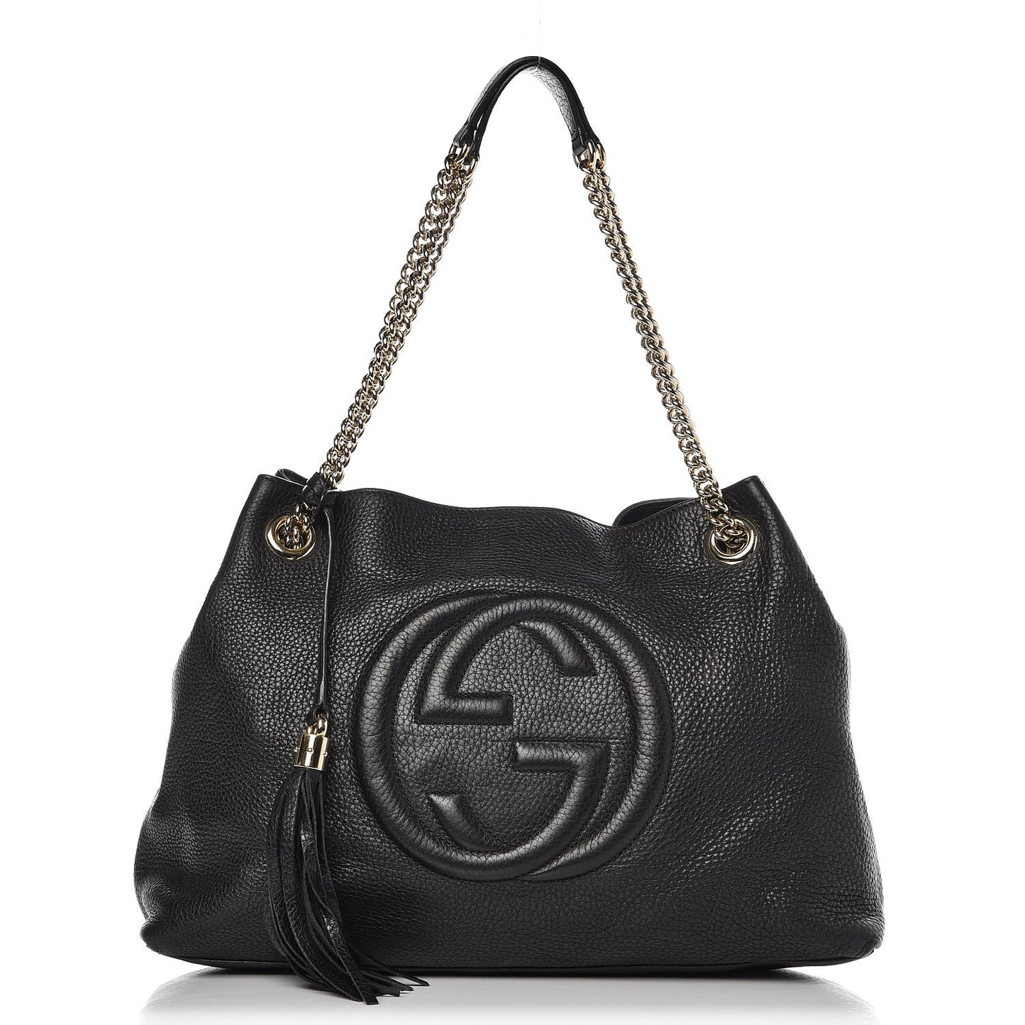 Pebbled Calfskin Medium Soho Chain Shoulder Bag Black