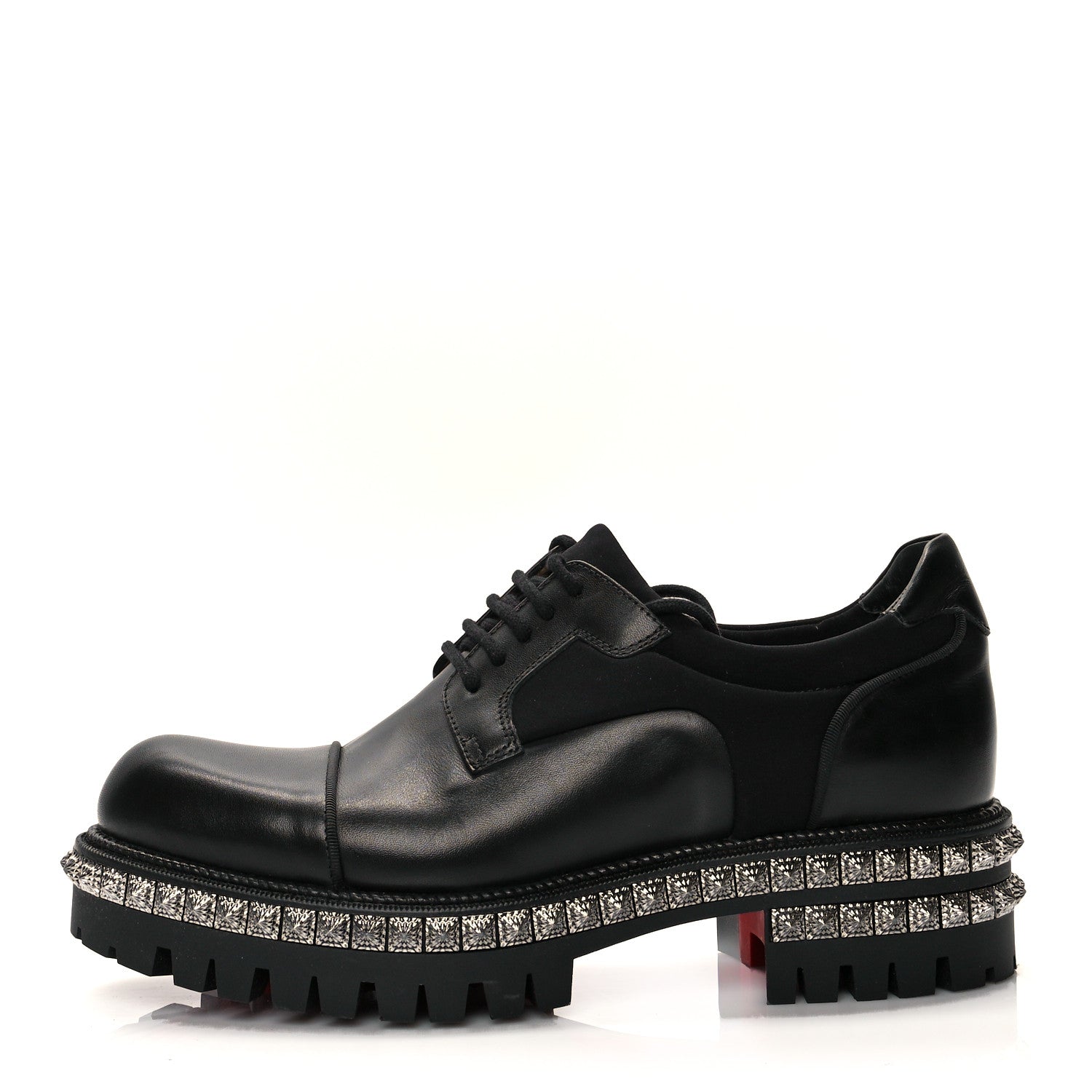Christian Louboutin Calfskin Neoprene Studded Derby Oxfords 41 Black Gunmetal 1 of 10