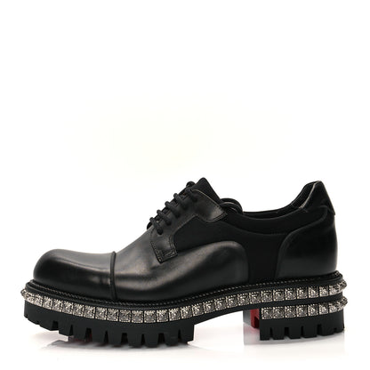 Christian Louboutin Calfskin Neoprene Studded Derby Oxfords 41 Black Gunmetal 1 of 10