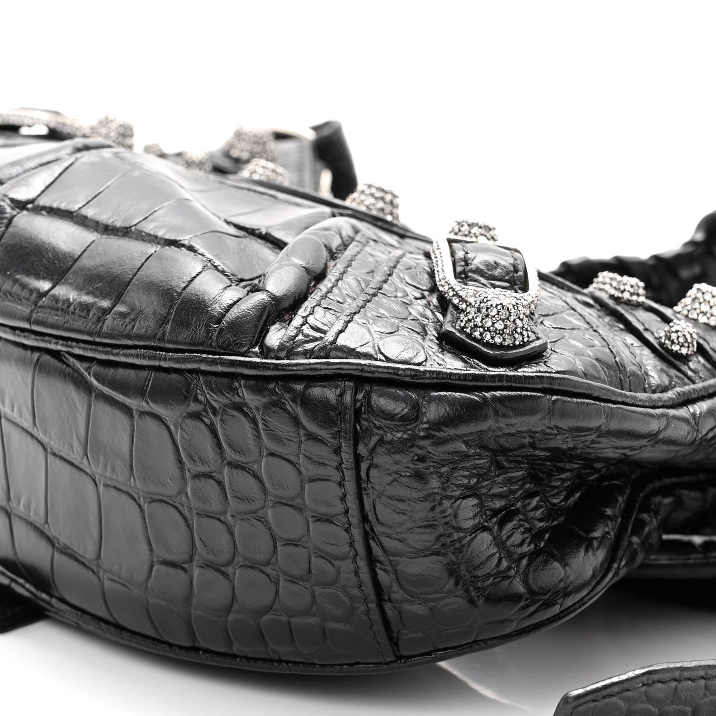 Extra Supple Calfskin Crystal Crocodile Embossed Le Cagole Shoulder Bag XS Black