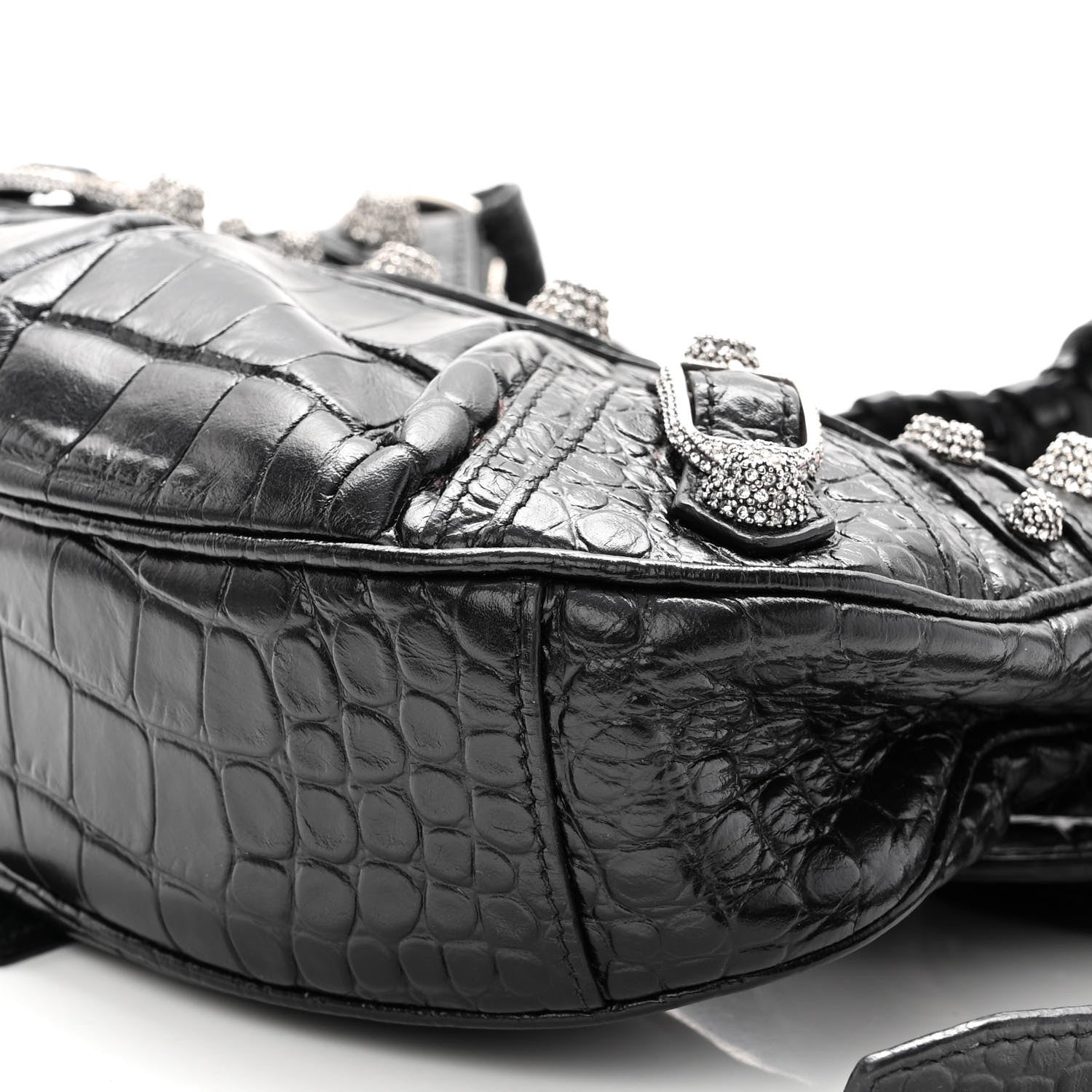 Balenciaga Extra Supple Calfskin Crystal Crocodile Embossed Le Cagole Shoulder Bag XS Black 9 of 9