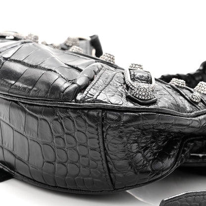 Balenciaga Extra Supple Calfskin Crystal Crocodile Embossed Le Cagole Shoulder Bag XS Black 9 of 9