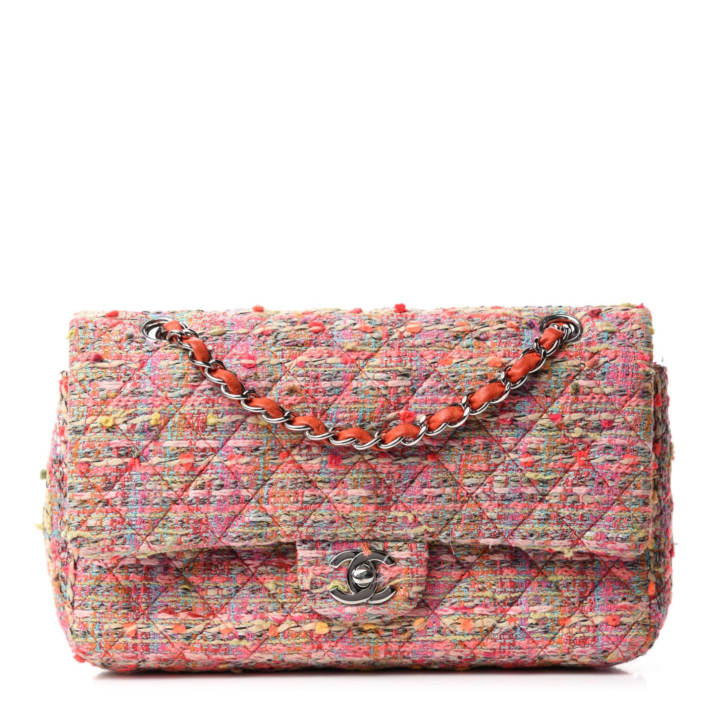 Tweed Quilted Medium Double Flap Pink