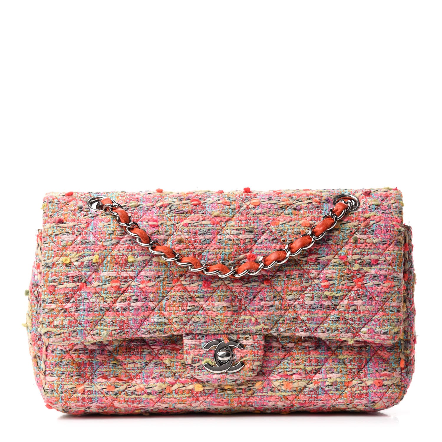 Chanel Tweed Quilted Medium Double Flap Pink 1 of 14
