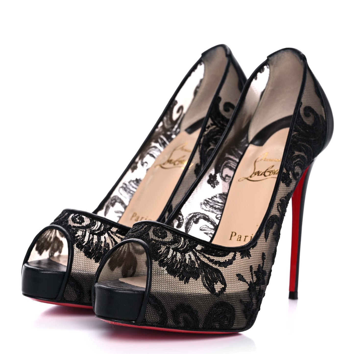 Dentelle Chantilly Follies Lace 100 Peep Toe Pumps 36.5 Black