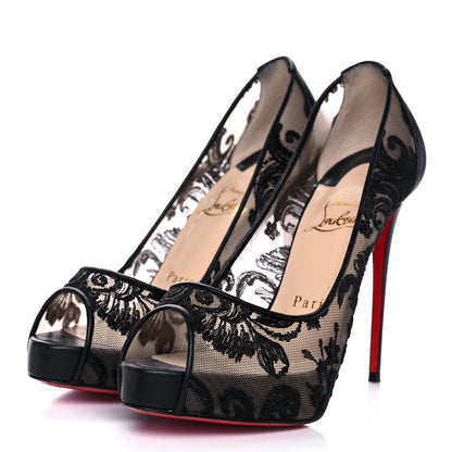 Christian Louboutin Dentelle Chantilly Follies Lace 100 Peep Toe Pumps 36.5 Black 3 of 9
