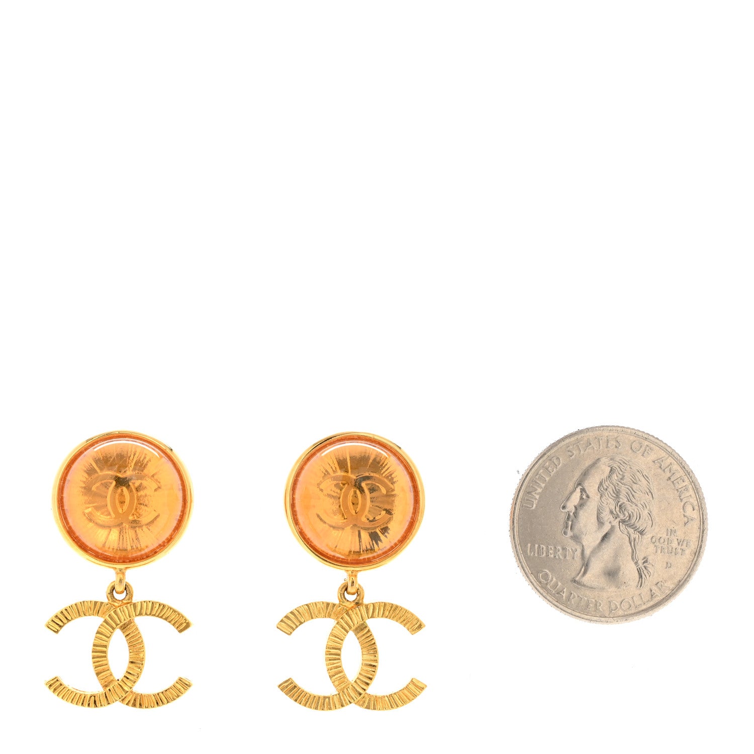 Chanel Metal Round CC Medallion Drop Earrings Gold 2 of 4