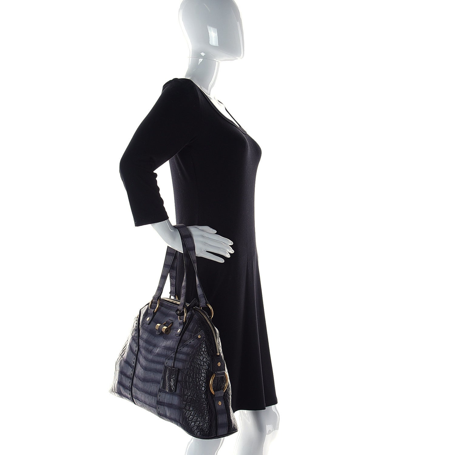 Saint Laurent Nubuck Crocodile Embossed Large Muse Grey 2 of 14