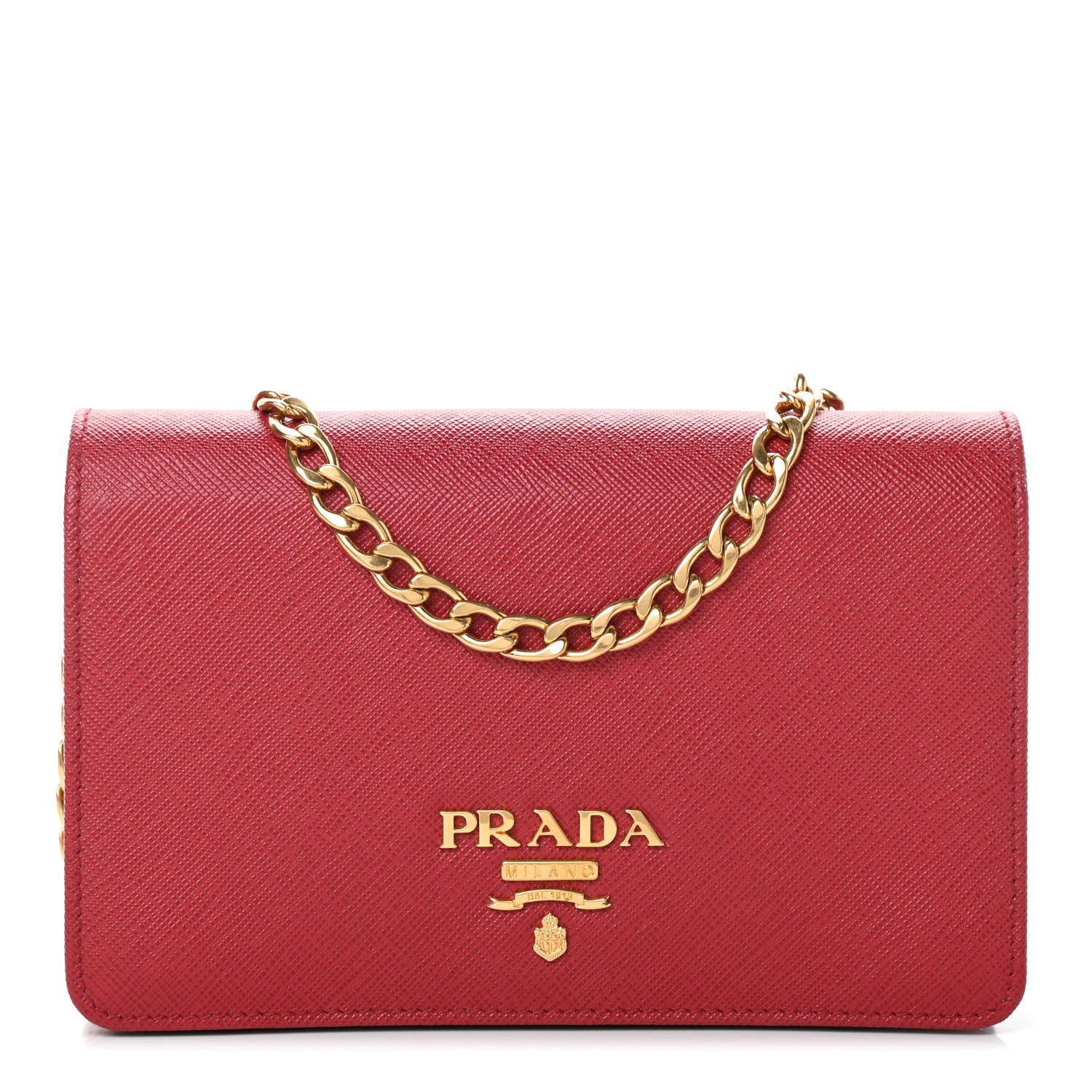 Prada Saffiano Lux Chain Wallet Fuoco 1 of 8