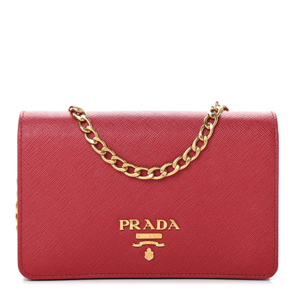 Prada Saffiano Lux Chain Wallet Fuoco 1 of 8