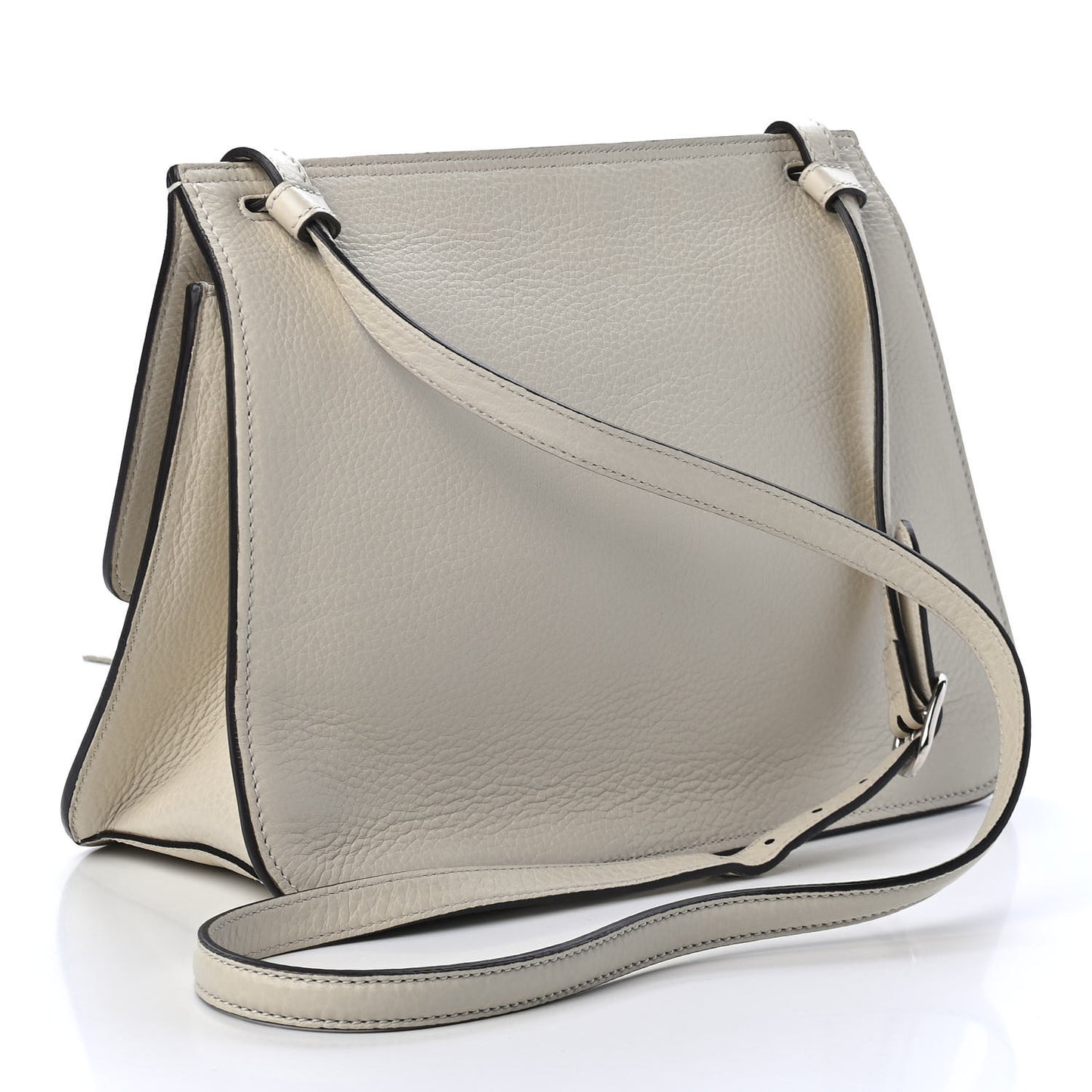 Pebbled Calfskin Medium Bamboo Daily Flap Shoulder Bag Mystic White