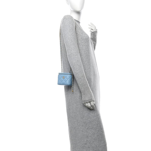 Lambskin Quilted Pearl Crush Mini Vanity Case With Chain Light Blue