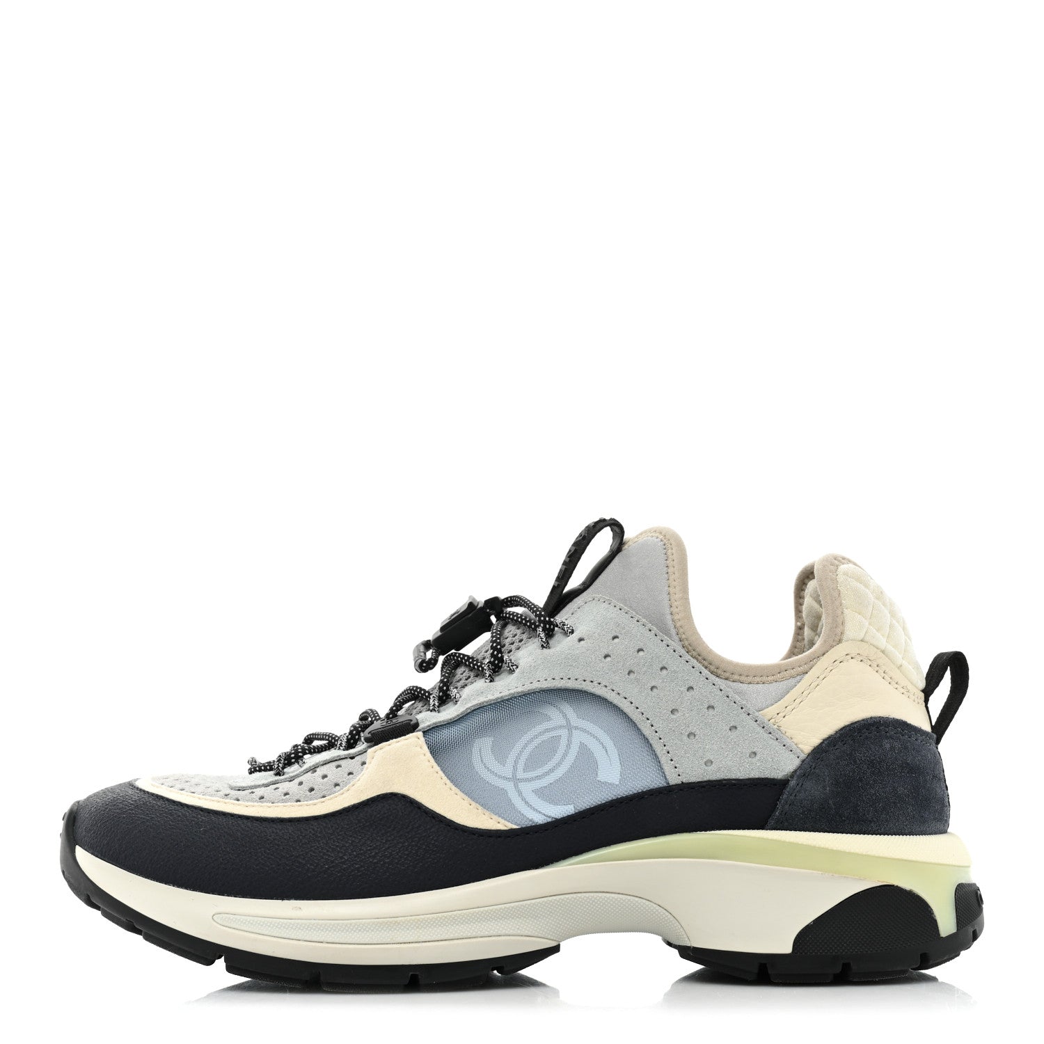 Chanel Fabric Suede Calfskin Mesh Womens CC Sneakers 40 Black Blue Ivory 1 of 13