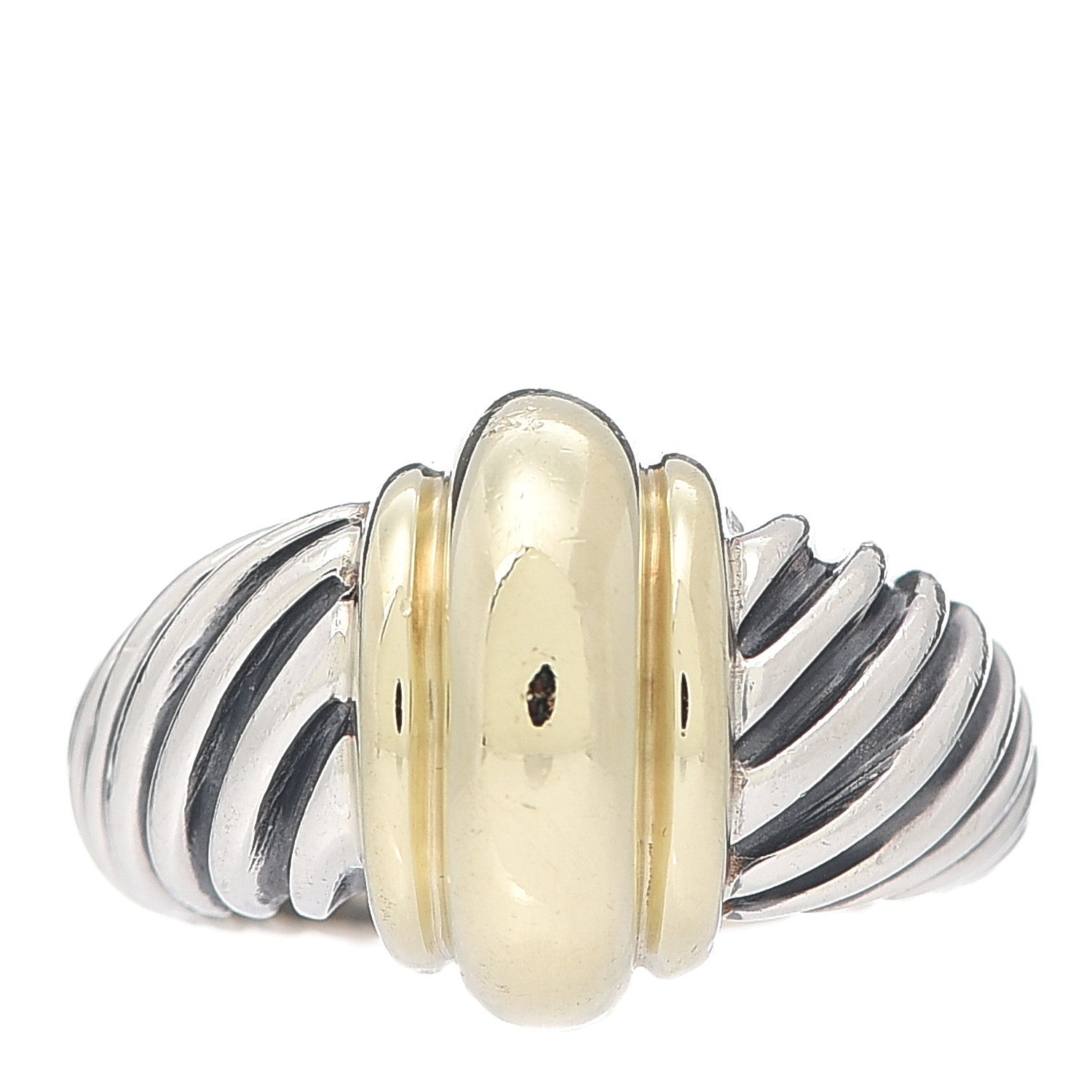David Yurman Sterling Silver 14K Yellow Gold Cable Station Ring 53 6.5 1 of 4