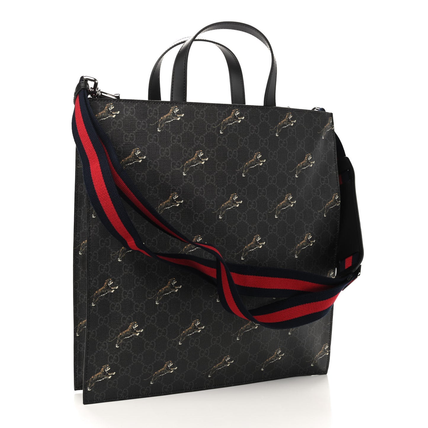 GG Supreme Monogram Tigers Web Vertical Tote Black Multicolor